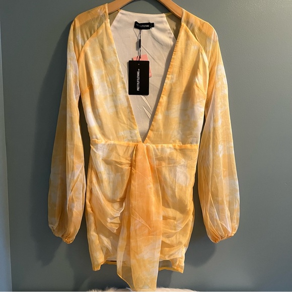 Pretty Little Thing Chartreuse Tie Dye Chiffon Bodycon Dress - Picture 2 of 13